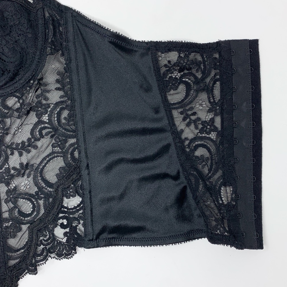 Christian Dior Vintage Lace Bustier Corset (Sz 34B) Center-Logo Floral Sheer Top - Picture 7 of 13